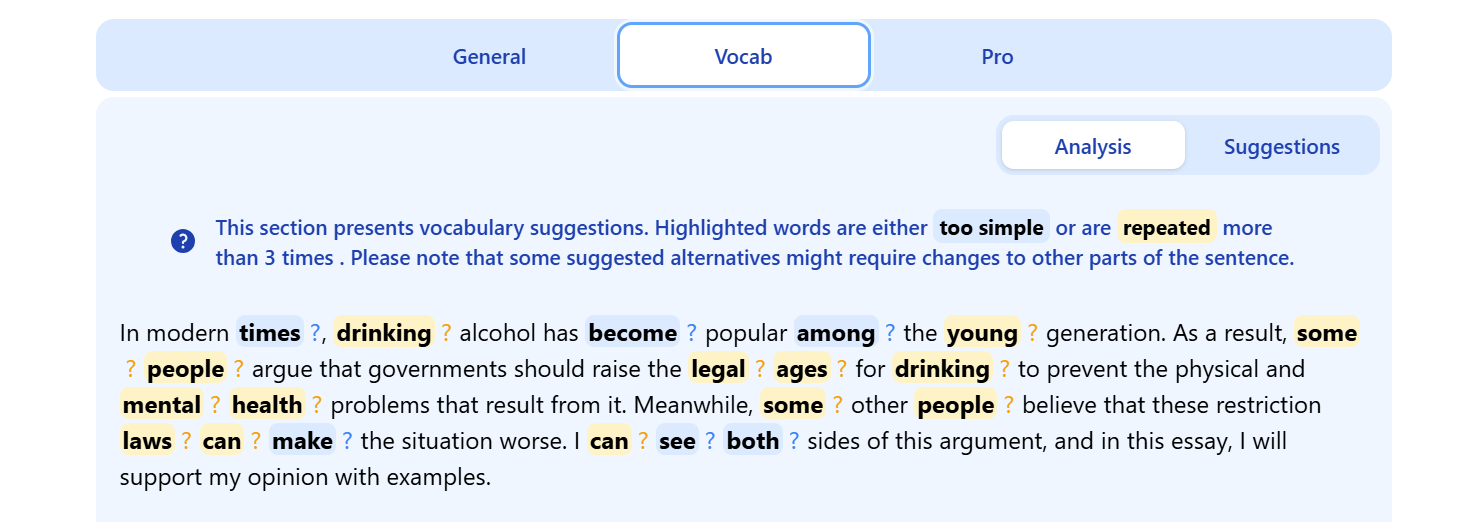 Vocabulary Feedback